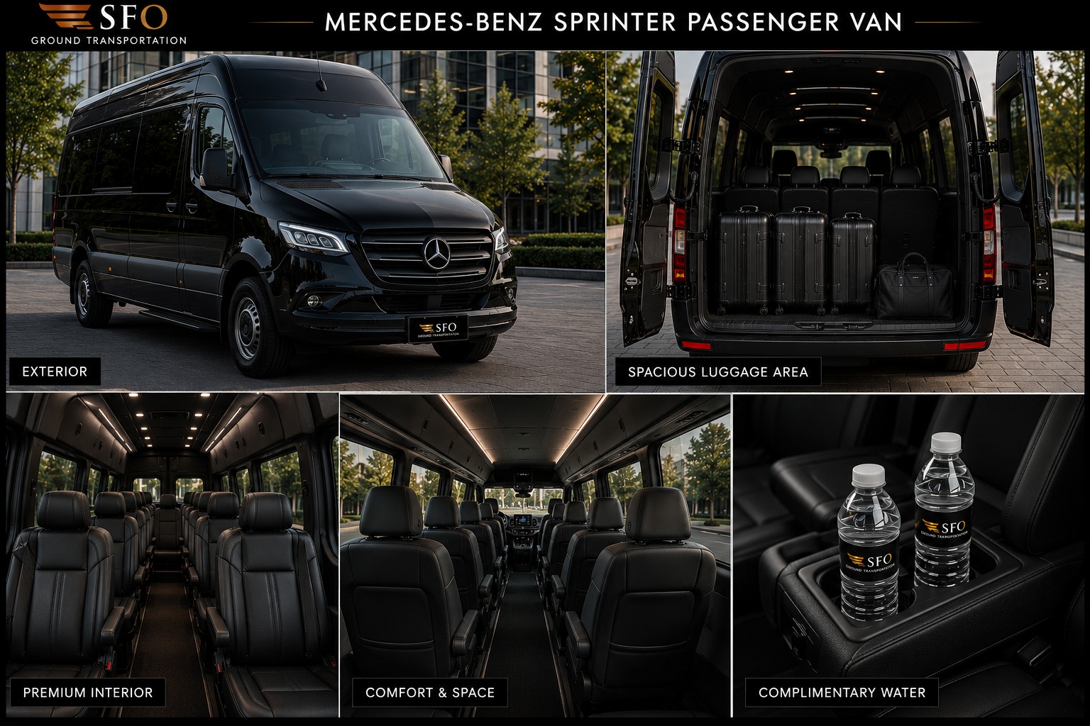 Mercedes Sprinter passenger van interior for corporate group transportation