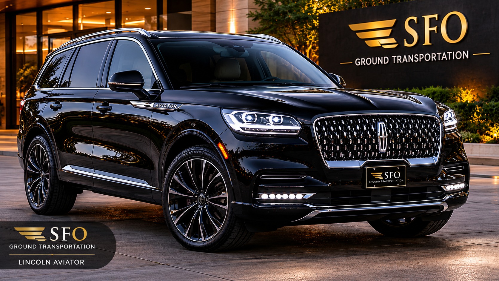 Black Lincoln Aviator executive SUV for airport transportation in Silicon Valley